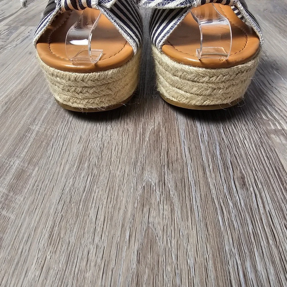 J Crew Womens Striped Knot Bow Platform Espadrille Wedge Sandals 7.5 Nautical
